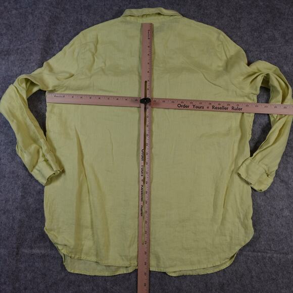 J. Jill Top Womens Medium Linen Button Front Chartreuse Beachy Coastal Lagenlook - Picture 6 of 9